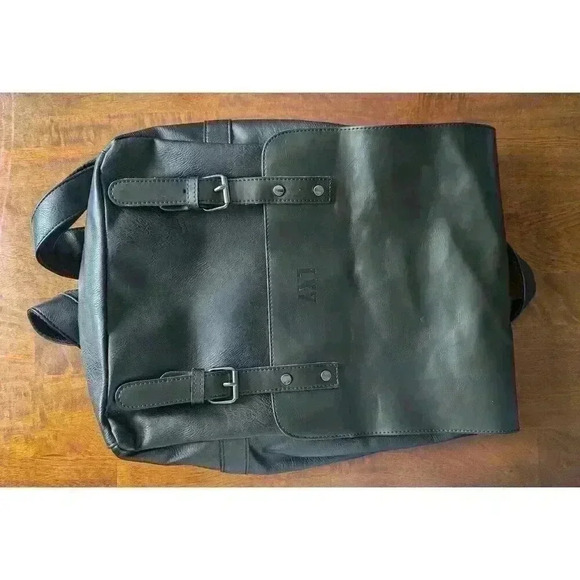 Black Vegan Leather Backpack Laptop, Bookback Unisex - Picture 1 of 2